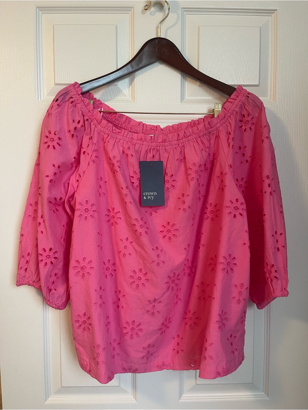 Crown & Ivy Pink Eyelet Top